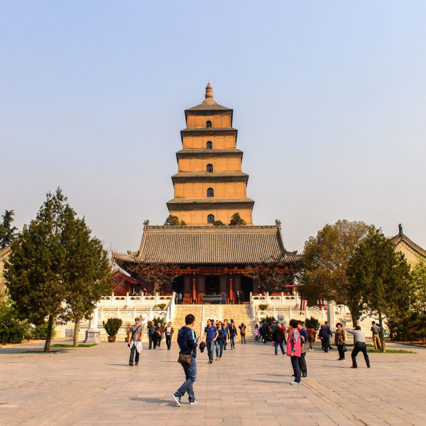 Complexul dateaza din timpul dinastiei Tang si este simbolul Xian-ului. A fost construit pentru a pastra in siguranta cele 657 de scripturi aduse inapoi din India de Calugarul Xuan Zhang. Constructia piramidala este construita pe 7 etaje si are 59,90 m